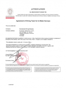 Bureau Veritas Commercial diving panama Certificate